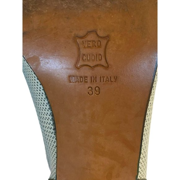 Vintage Breazioni Arabella US9 Heels Shoes Italy Navy White Leather Vero Cuoio - Picture 9 of 9